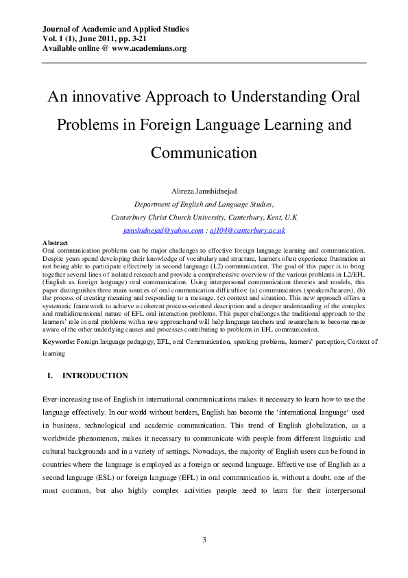 (PDF) An Innovative Approach to Understanding Oral Problems in Foreign ...