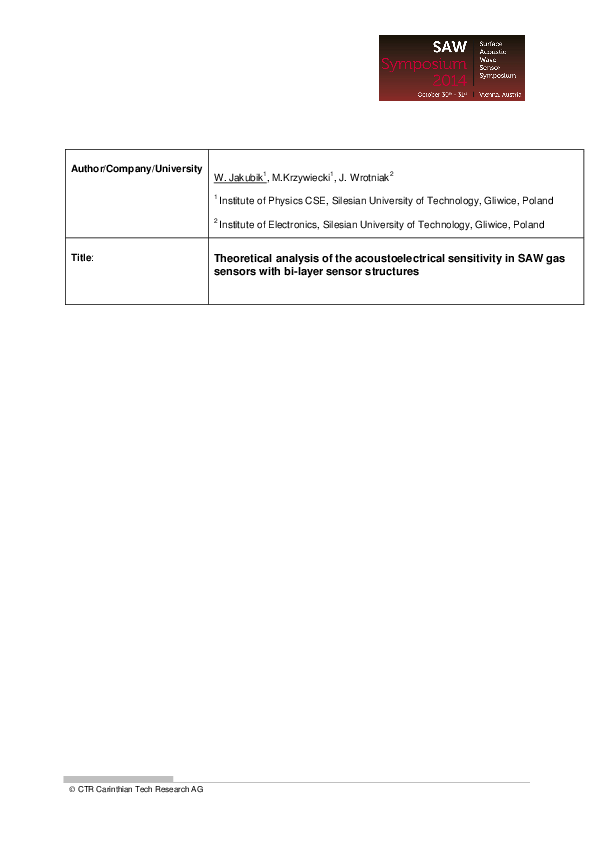 (PDF) Theoretical Analysis of Acoustoelectrical Sensitivity in SAW Gas ...