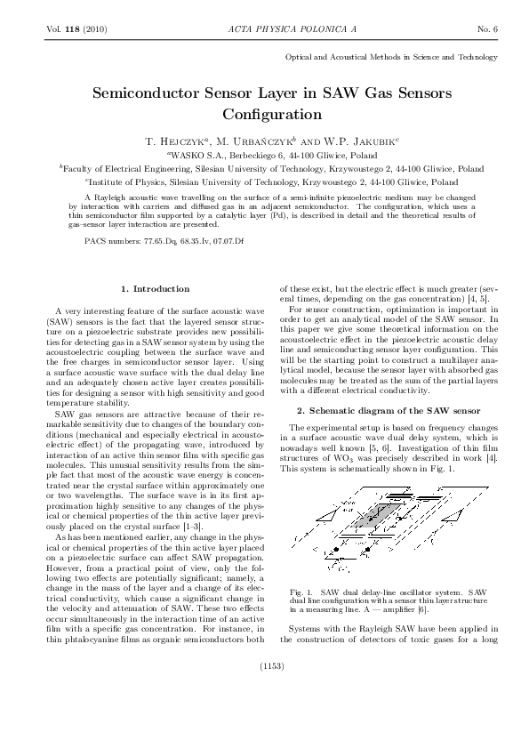 (PDF) Semiconductor Sensor Layer in SAW Gas Sensors Configuration