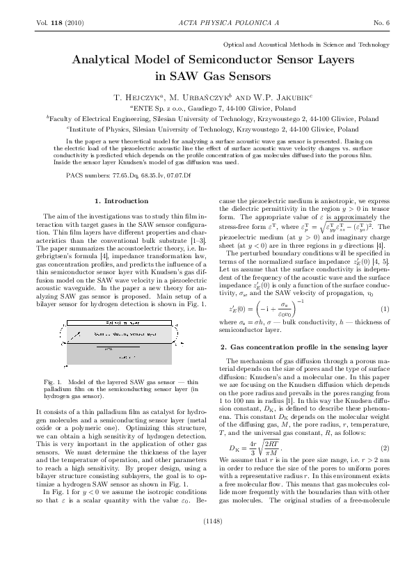(PDF) Analytical Model of Semiconductor Sensor Layers in SAW Gas Sensors