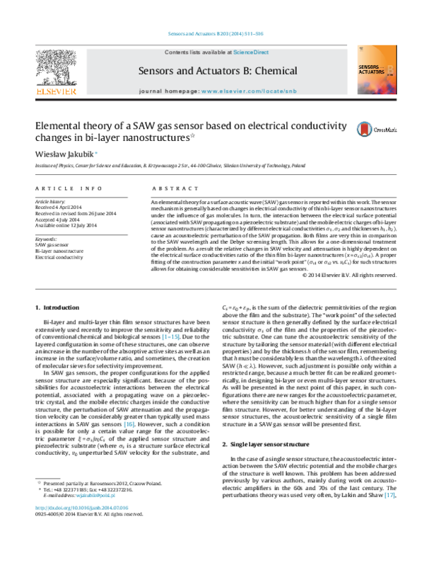 (PDF) Elemental theory of a SAW gas sensor based on electrical ...