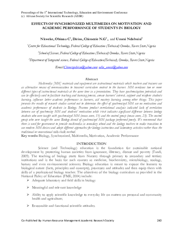 (PDF) Effects of Synchronized Multimedia on Motivation and Academic ...