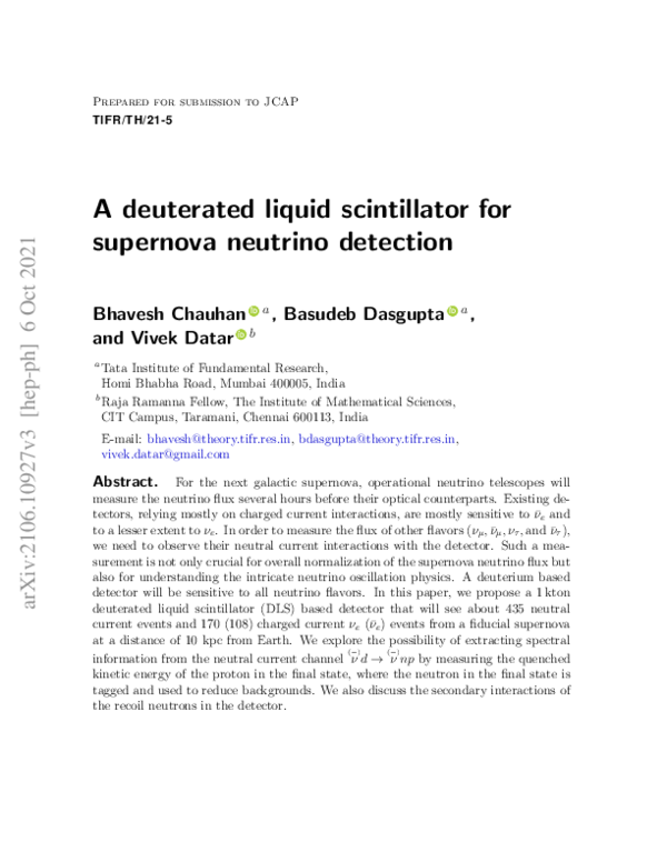 (PDF) A deuterated liquid scintillator for supernova neutrino detection Bhavesh Chauhan