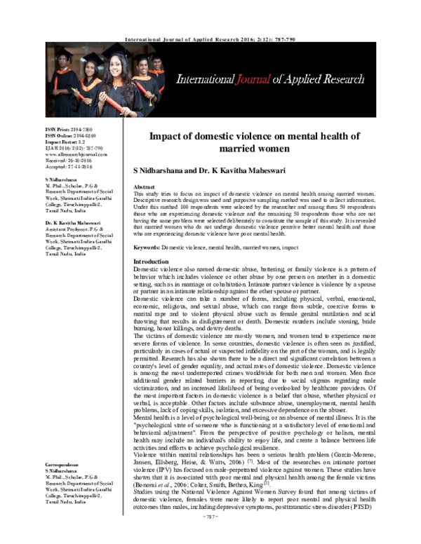 (PDF) Impact of domestic violence on mental health of married women