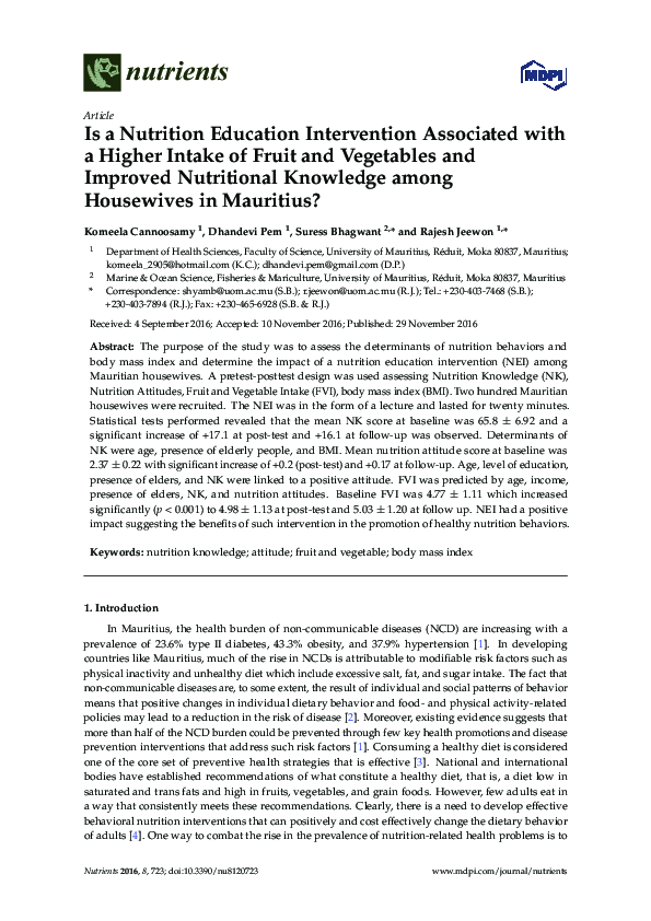 (PDF) Is a Nutrition Education Intervention Associated with a Higher ...