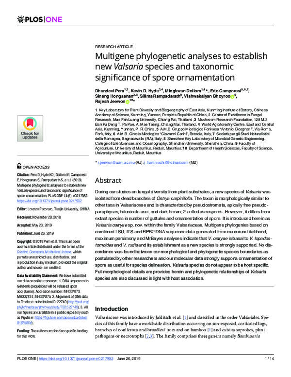 (PDF) Multigene phylogenetic analyses to establish new Valsaria species ...