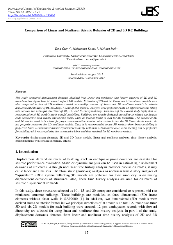(PDF) Comparison of Linear and Nonlinear Seismic Behavior of 2D and 3D ...