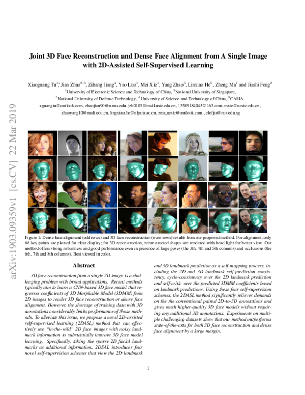 (PDF) Joint 3D Face Reconstruction and Dense Face Alignment from A ...