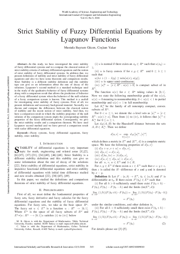 (PDF) Strict Stability of Fuzzy Differential Equations by Lyapunov ...