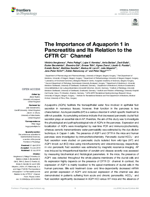 (PDF) The Importance of Aquaporin 1 in Pancreatitis and Its Relation to ...