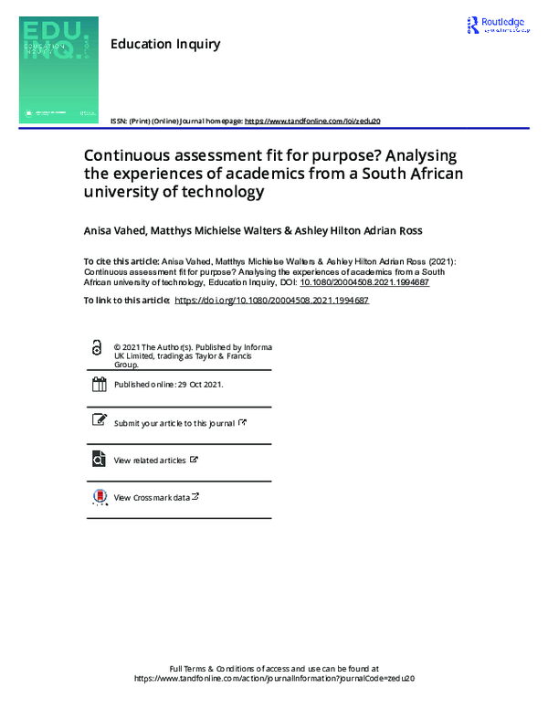 (PDF) Continuous assessment fit for purpose? Analysing the experiences ...