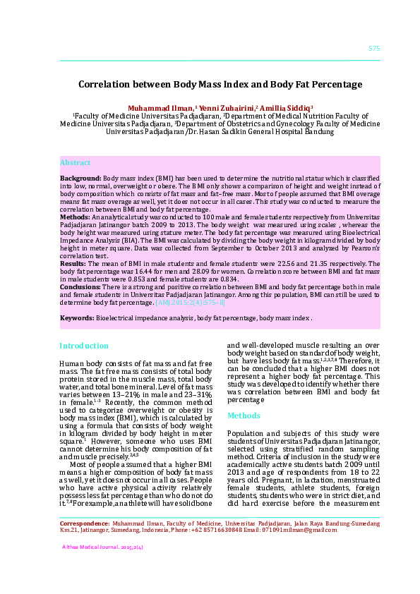 (PDF) Correlation between Body Mass Index and Body Fat Percentage