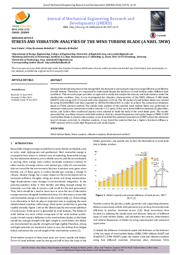 (PDF) Stress and Vibration Analyses of the Wind Turbine Blade (A Nrel 5MW)
