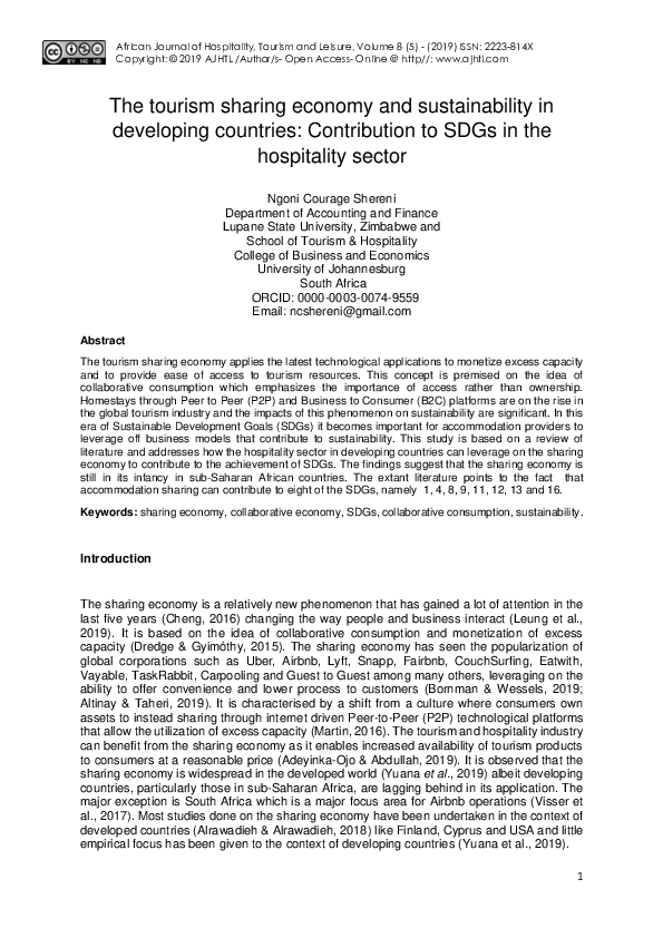 (PDF) The tourism sharing economy and sustainability in developing ...