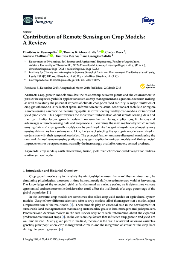 (PDF) Contribution of Remote Sensing on Crop Models: A Review