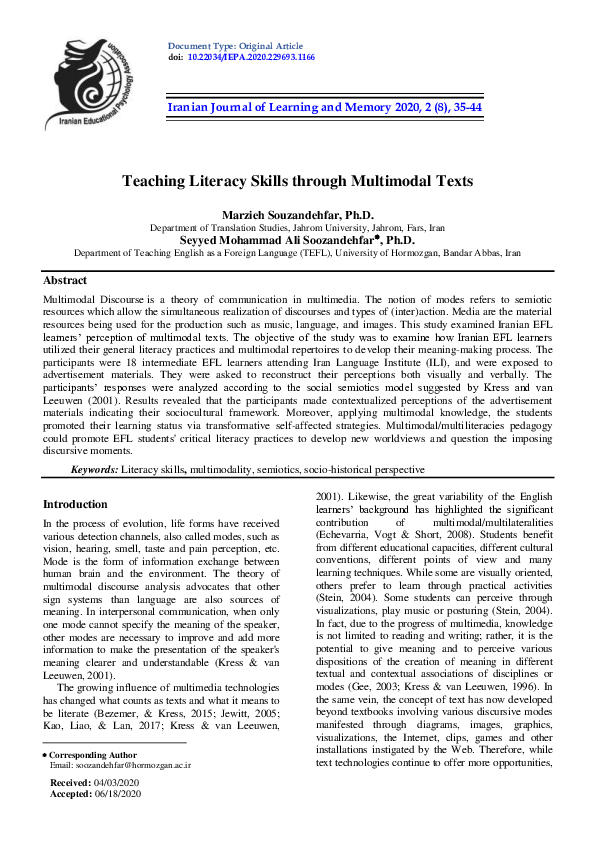 (PDF) Teaching Literacy Skills through Multimodal Texts