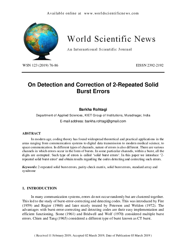(PDF) On Detection and Correction of 2-Repeated Solid Burst Errors