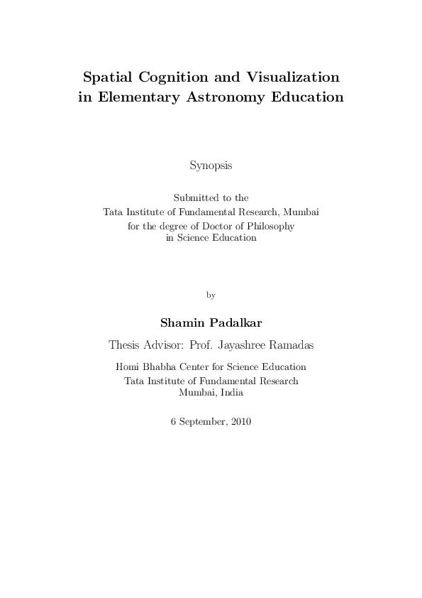 (PDF) Spatial Cognition and Visualization in Elementary Astronomy Education