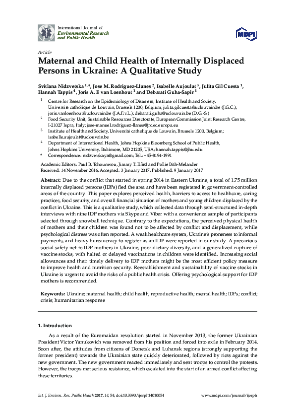 (PDF) Maternal and Child Health of Internally Displaced Persons in ...