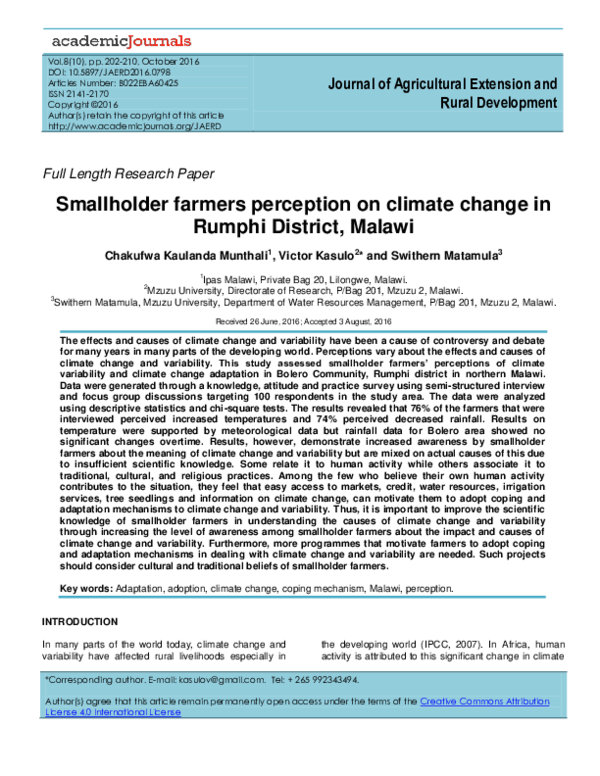 (PDF) Smallholder farmers perception on climate change in Rumphi ...