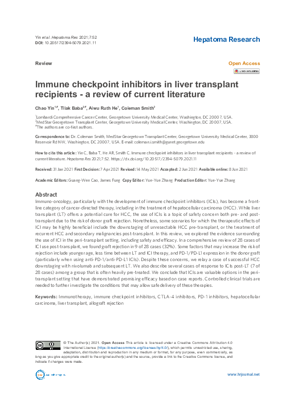 (PDF) Immune checkpoint inhibitors in liver transplant recipients -a ...