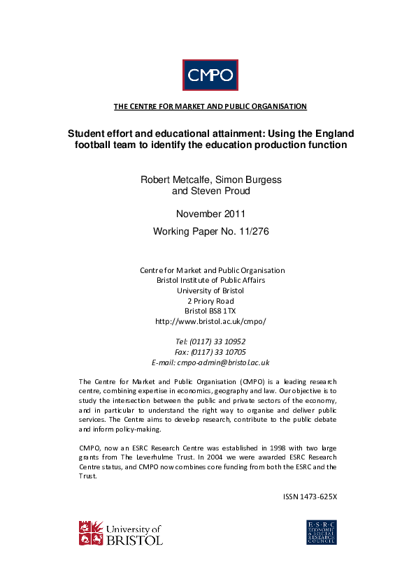 (PDF) To Identify the Education Production Function