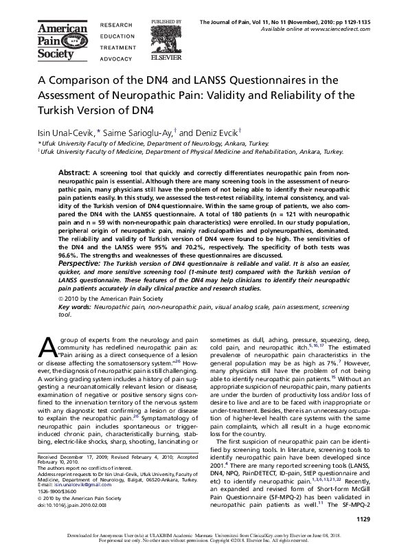 (PDF) A Comparison of the DN4 and LANSS Questionnaires in the