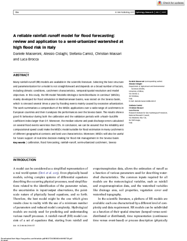 (PDF) A reliable rainfall-runoff model for flood forecasting: review ...