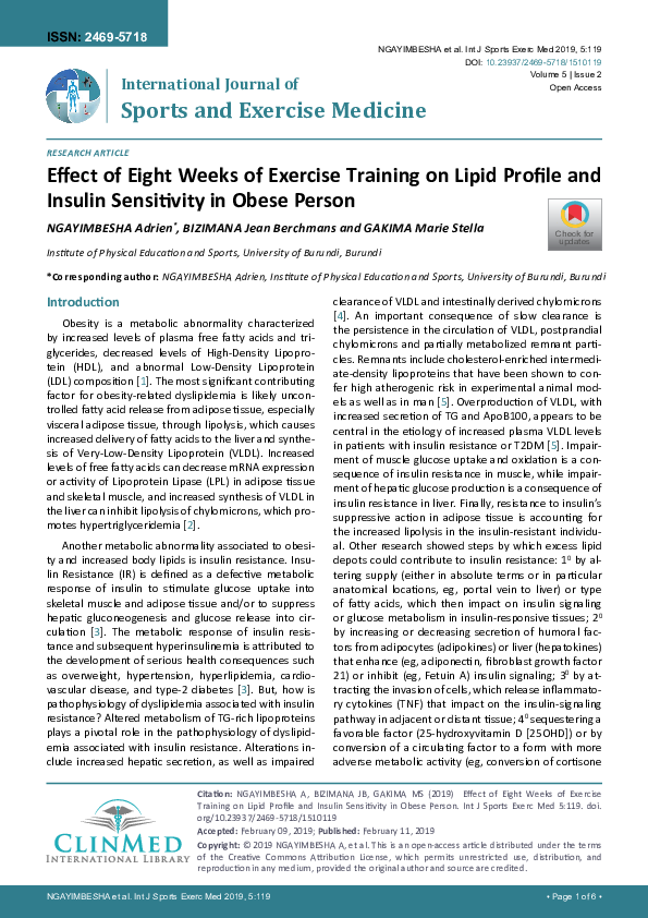 (PDF) Effect of Eight Weeks of Exercise Training on Lipid Profile and ...