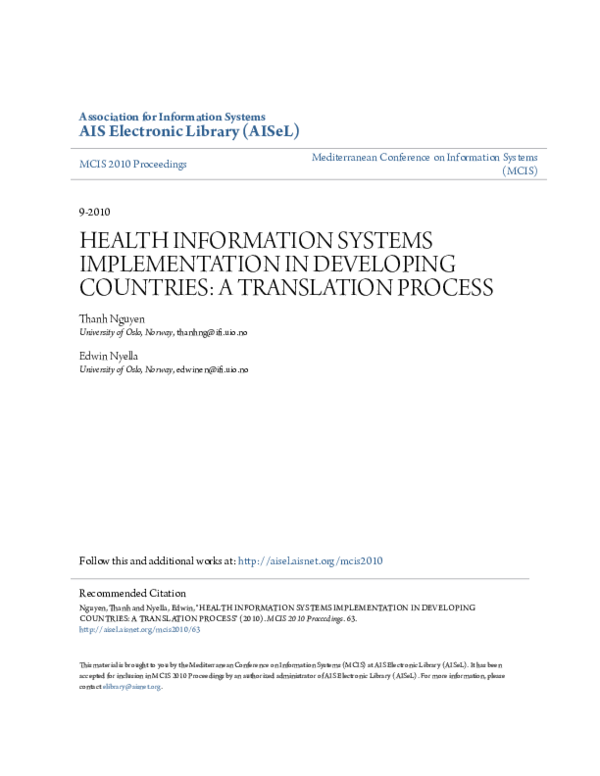 (PDF) Health Information Systems Implementation in Developing Countries ...