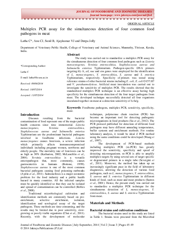 (PDF) Multiplex PCR assay for the simultaneous detection of four common ...