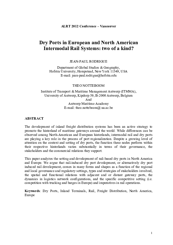 (PDF) Dry Ports in European and North American Intermodal Rail Systems ...