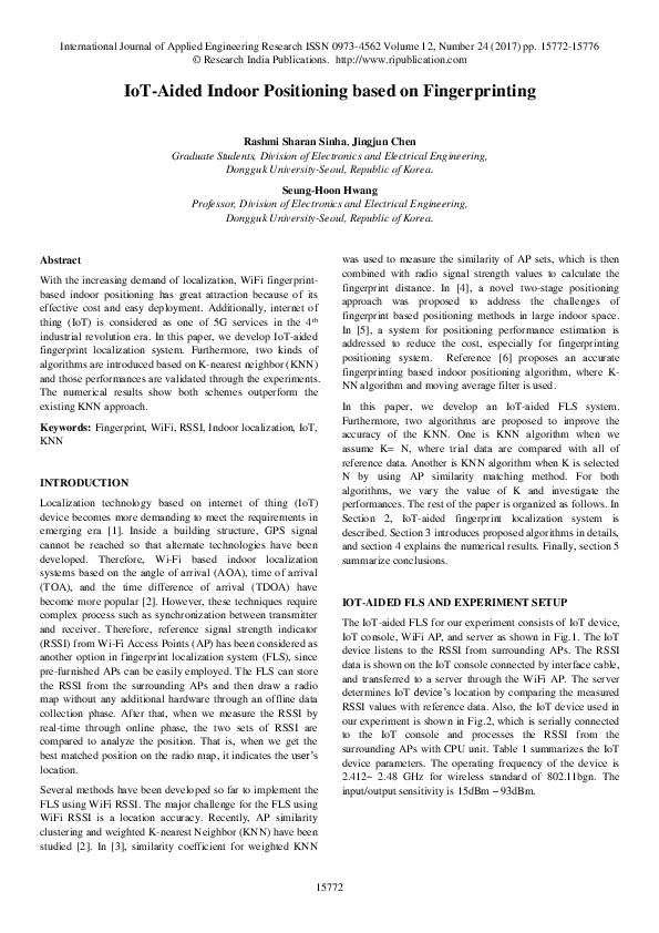 (PDF) IoT-Aided Indoor Positioning based on Fingerprinting