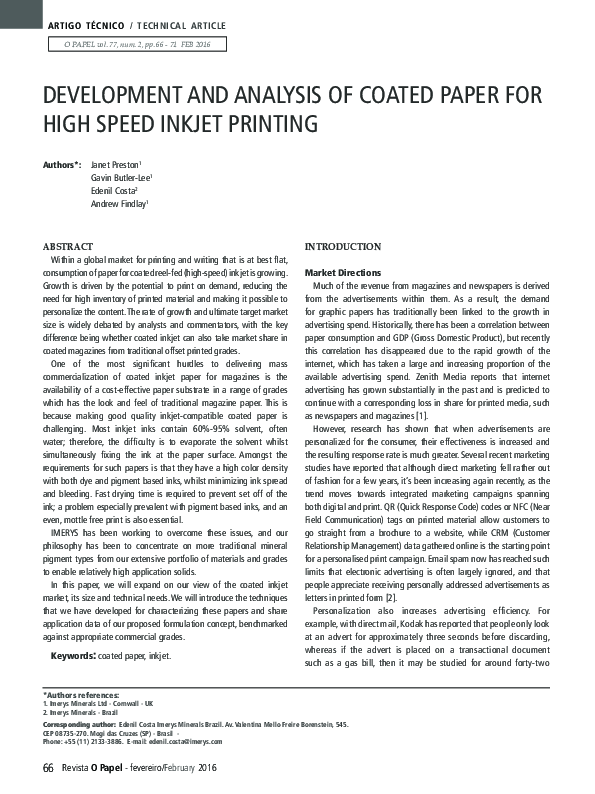 (PDF) Technical article: Development and analysis of coated paper for ...