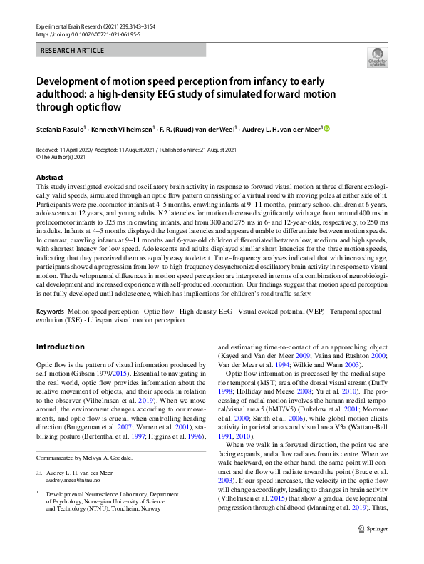(PDF) Development of motion speed perception from infancy to early ...