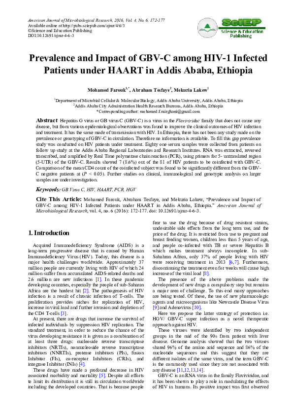 (PDF) Prevalence and Impact of GBV-C among HIV-1 Infected Patients ...