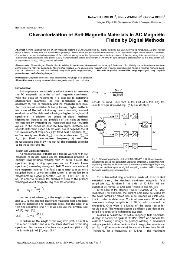 (PDF) Characterization of Soft Magnetic Materials in AC Magnetic Fields ...