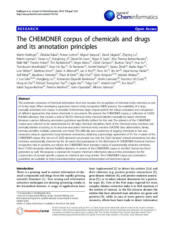 (PDF) RESEARCH Open Access The CHEMDNER corpus of chemicals and drugs ...