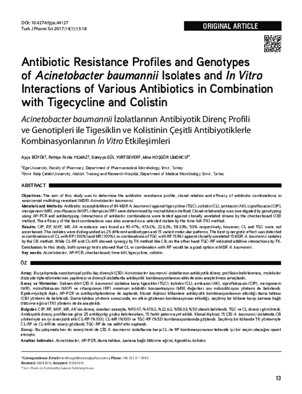 (PDF) Antibiotic Resistance Profiles and Genotypes of Acinetobacter ...