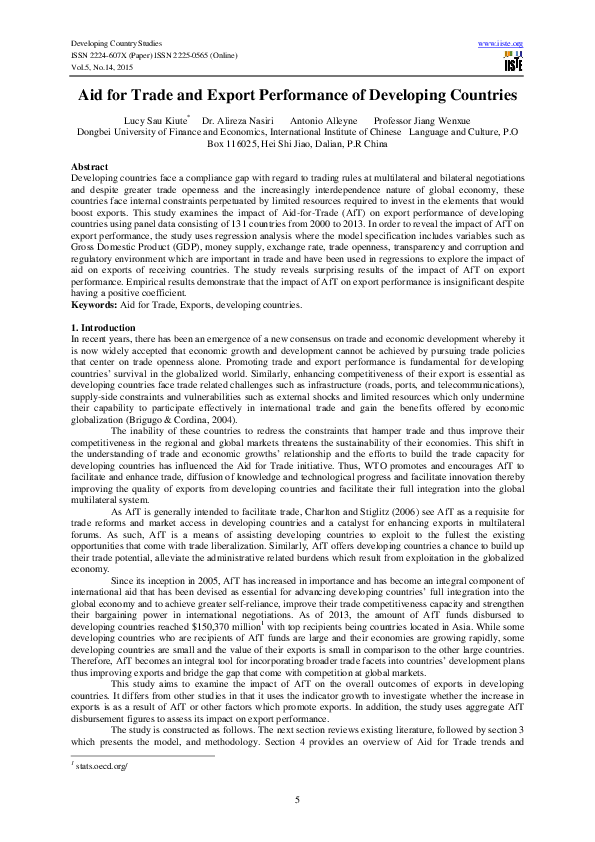 (PDF) Aid for Trade and Export Performance of Developing Countries