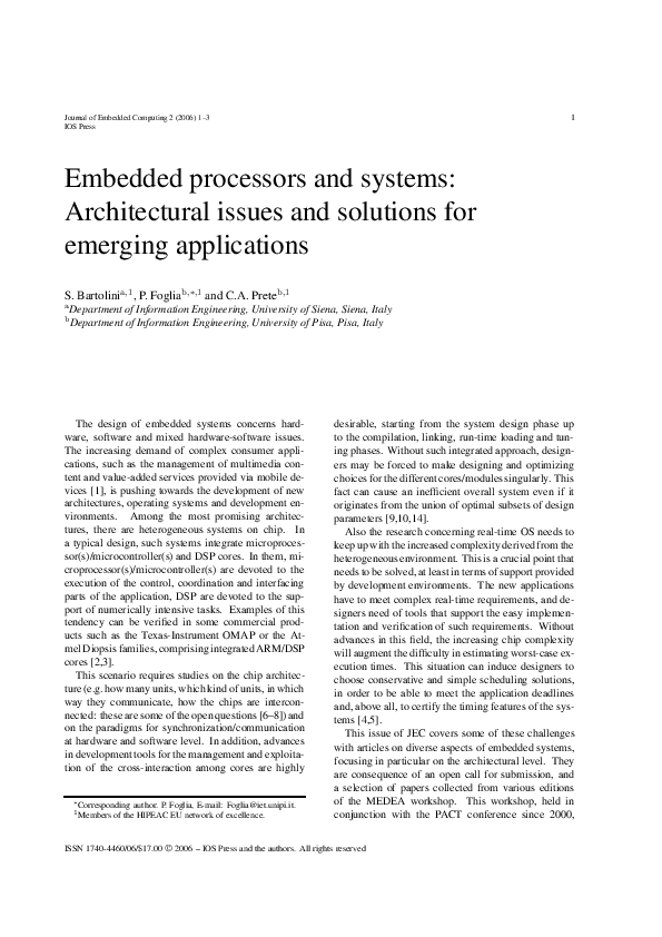 (PDF) Embedded processors and systems: Architectural issues and ...