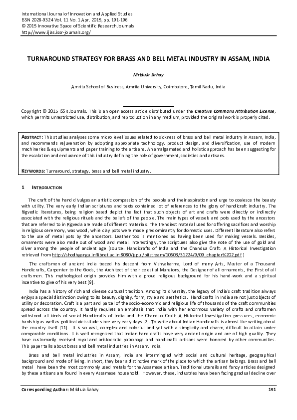 (PDF) Turnaround Strategy for Brass and Bell Metal Industry in Assam