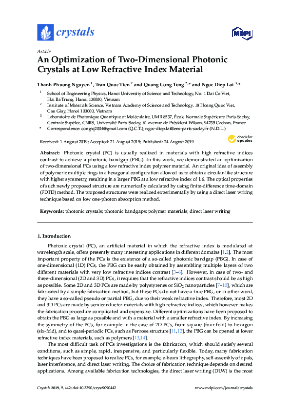(PDF) Optimization of Two-Dimensional Photonic Crystal Waveguide for TE ...