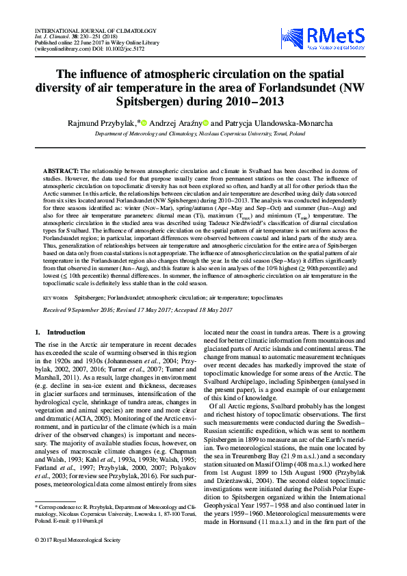 (PDF) The influence of atmospheric circulation on the spatial diversity ...