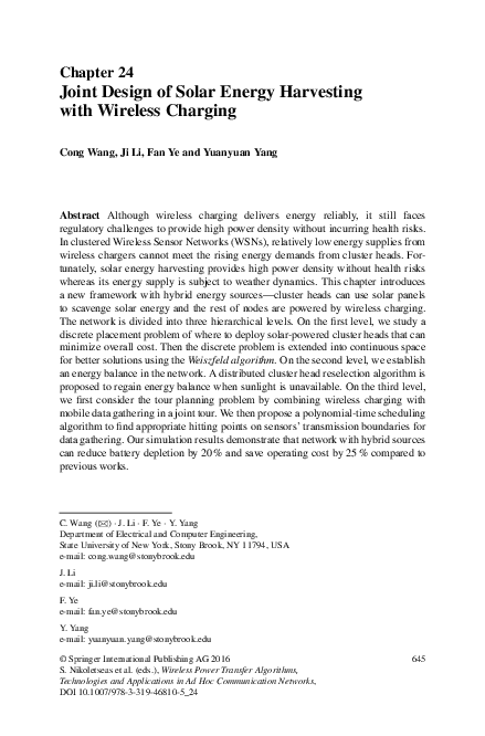 (PDF) Joint Design of Solar Energy Harvesting with Wireless Charging