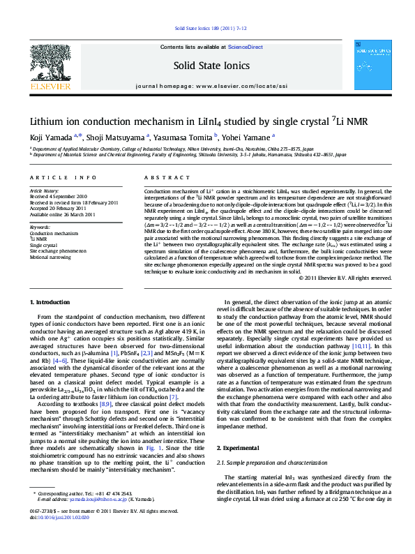 (PDF) Lithium ion conduction mechanism in LiInI4 studied by single ...