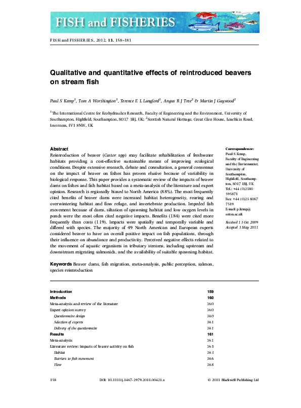 (PDF) Qualitative and quantitative effects of reintroduced beavers on ...