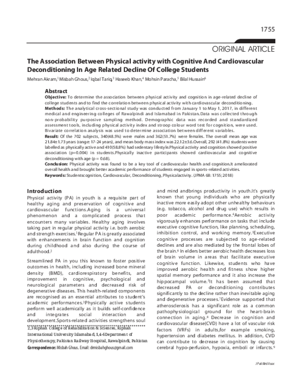 (PDF) The Association Between Physical activity with Cognitive And ...