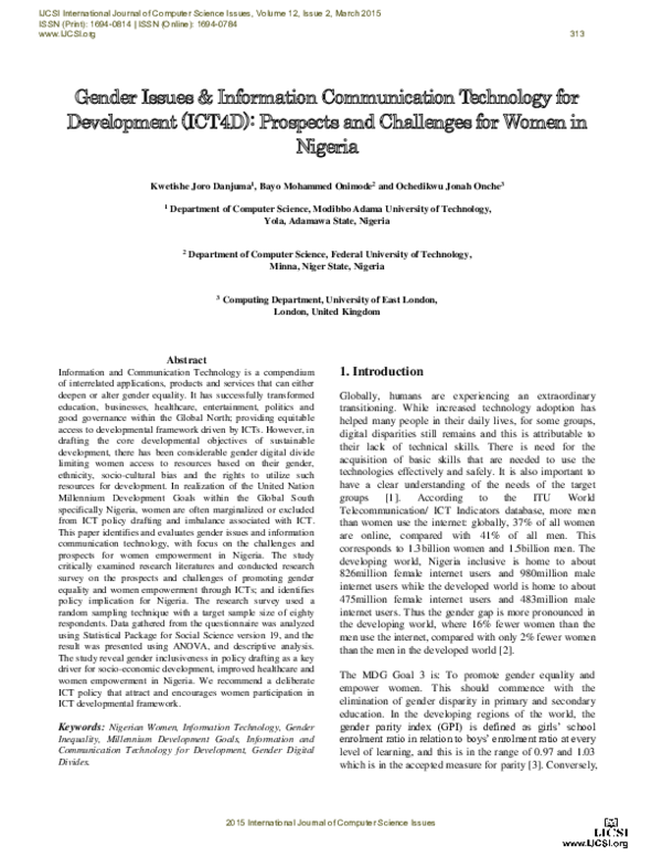 (PDF) Gender Issues & Information Communication Technology for ...