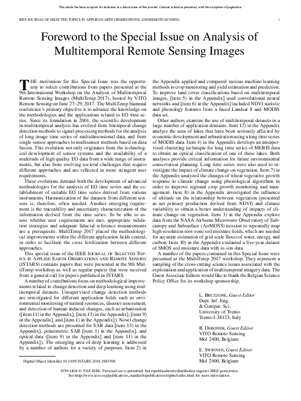 (PDF) Foreword to the Special Issue on Analysis of Multitemporal Remote ...